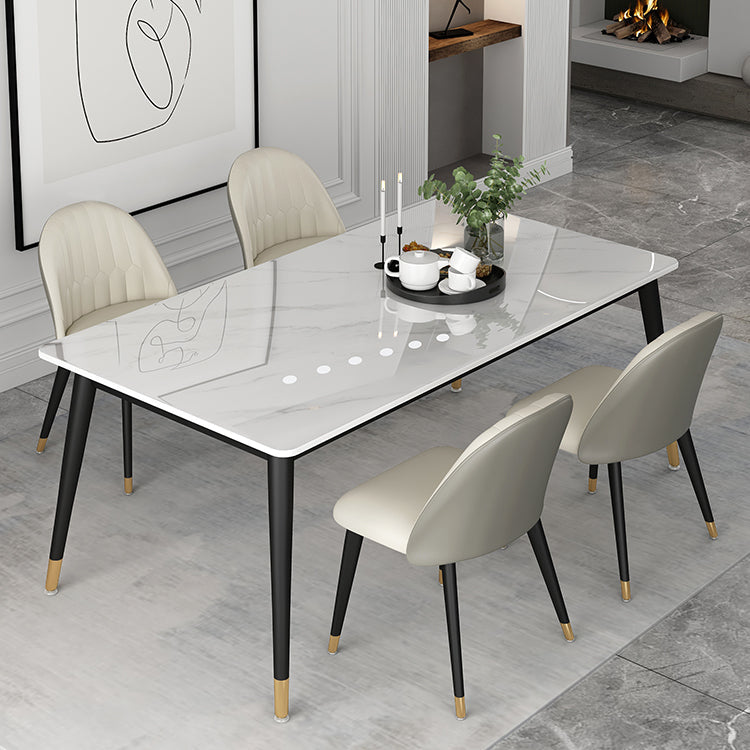 Industrial White Table for Restaurant Rectangle Dining Table with Metal 4 Legs 51.2"L x 27.6"W x 29.5"H Without Chairs Clearhalo 'Dining Tables & Seating' 'Dining Tables' 'dining_table' 'furn' 'furn_dining_table' 'Furniture' 'furniture_dining_table' 'Kitchen & Dining Furniture' 'kitchen' 'kitchen_dining_table' 5033019