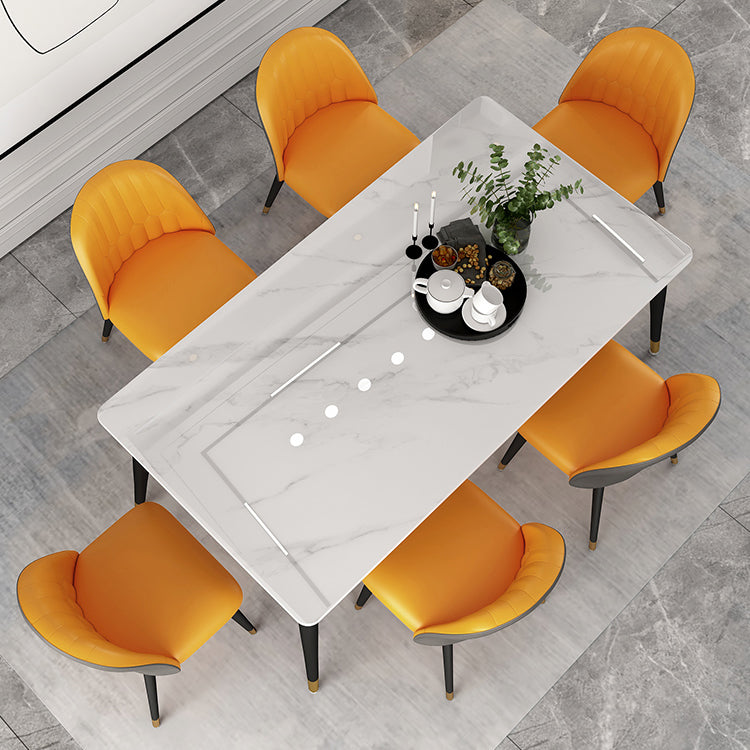 Industrial White Table for Restaurant Rectangle Dining Table with Metal 4 Legs 63"L x 31.5"W x 29.5"H Without Chairs Clearhalo 'Dining Tables & Seating' 'Dining Tables' 'dining_table' 'furn' 'furn_dining_table' 'Furniture' 'furniture_dining_table' 'Kitchen & Dining Furniture' 'kitchen' 'kitchen_dining_table' 5033020