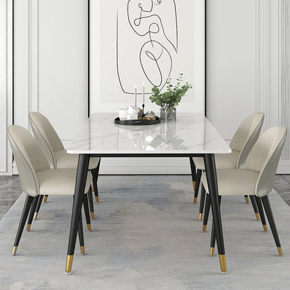 Industrial White Table for Restaurant Rectangle Dining Table with Metal 4 Legs 47.2"L x 23.6"W x 29.5"H Without Chairs Clearhalo 'Dining Tables & Seating' 'Dining Tables' 'dining_table' 'furn' 'furn_dining_table' 'Furniture' 'furniture_dining_table' 'Kitchen & Dining Furniture' 'kitchen' 'kitchen_dining_table' 5033021