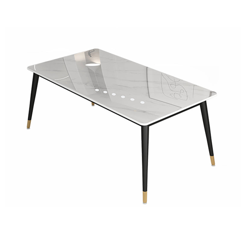 Industrial White Table for Restaurant Rectangle Dining Table with Metal 4 Legs Clearhalo 'Dining Tables & Seating' 'Dining Tables' 'dining_table' 'furn' 'furn_dining_table' 'Furniture' 'furniture_dining_table' 'Kitchen & Dining Furniture' 'kitchen' 'kitchen_dining_table' 5033022