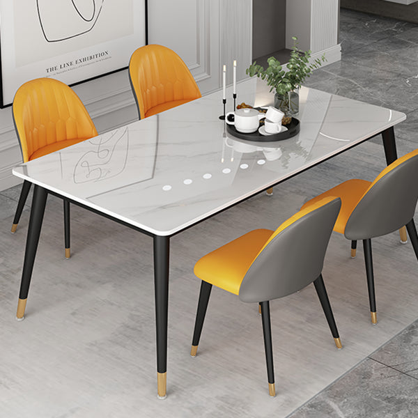 Industrial White Table for Restaurant Rectangle Dining Table with Metal 4 Legs Clearhalo 'Dining Tables & Seating' 'Dining Tables' 'dining_table' 'furn' 'furn_dining_table' 'Furniture' 'furniture_dining_table' 'Kitchen & Dining Furniture' 'kitchen' 'kitchen_dining_table' 5033027