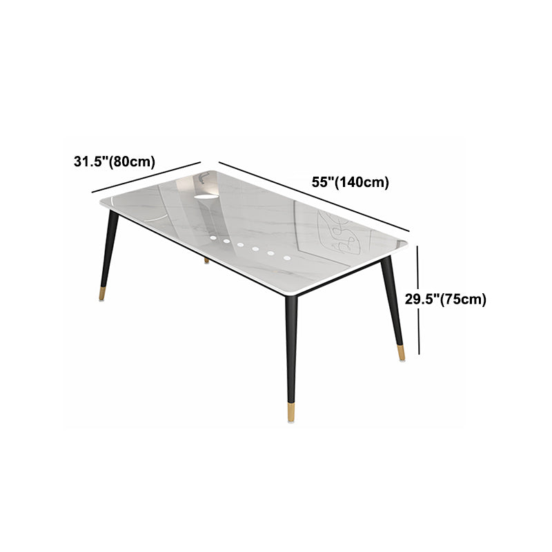 Industrial White Table for Restaurant Rectangle Dining Table with Metal 4 Legs Clearhalo 'Dining Tables & Seating' 'Dining Tables' 'dining_table' 'furn' 'furn_dining_table' 'Furniture' 'furniture_dining_table' 'Kitchen & Dining Furniture' 'kitchen' 'kitchen_dining_table' 5033030