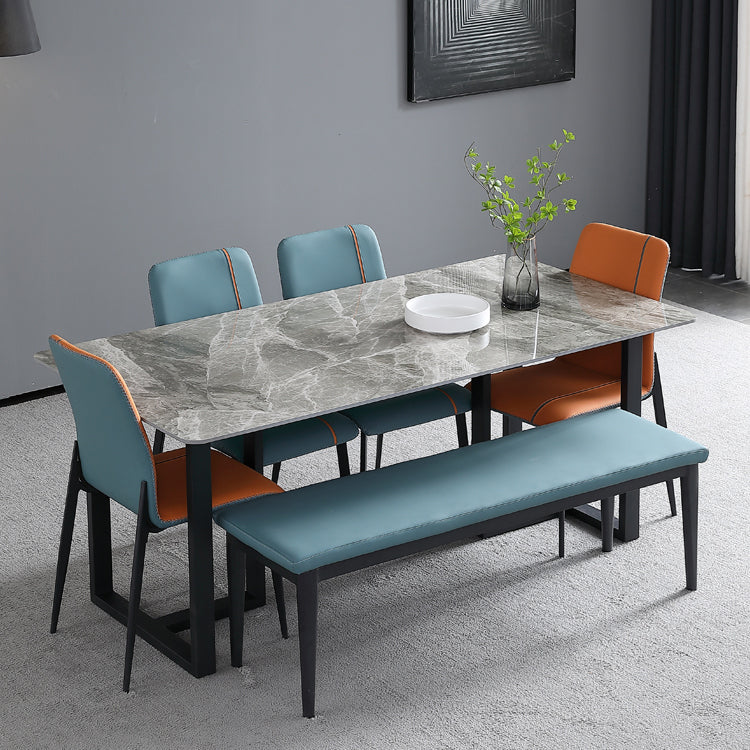 Industrial Grey Table for Restaurant Rectangle Dining Table with Double Pedestal 51.2"L x 27.6"W x 29.5"H Without Chairs Clearhalo 'Dining Tables & Seating' 'Dining Tables' 'dining_table' 'furn' 'furn_dining_table' 'Furniture' 'furniture_dining_table' 'Kitchen & Dining Furniture' 'kitchen' 'kitchen_dining_table' 5033033