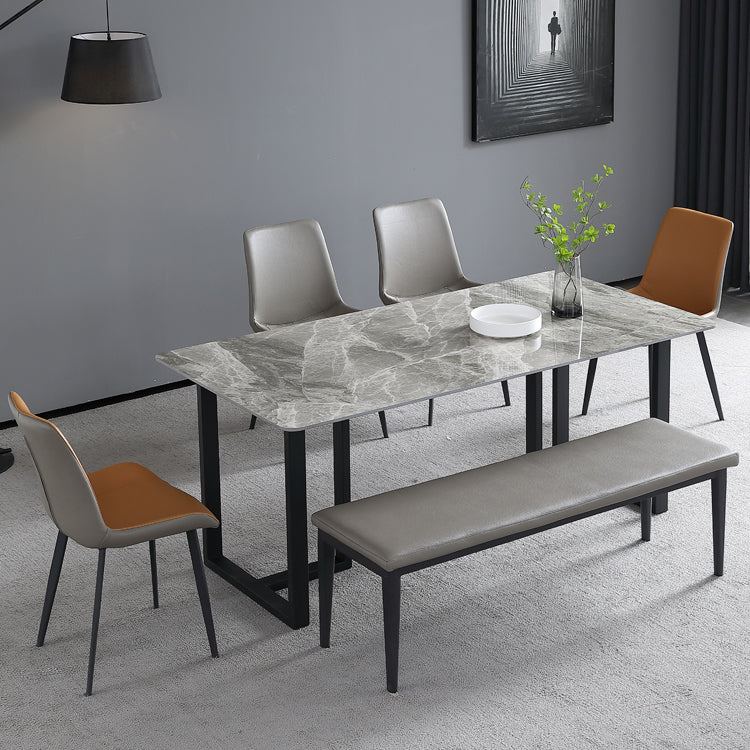 Industrial Grey Table for Restaurant Rectangle Dining Table with Double Pedestal 63"L x 31.5"W x 29.5"H Without Chairs Clearhalo 'Dining Tables & Seating' 'Dining Tables' 'dining_table' 'furn' 'furn_dining_table' 'Furniture' 'furniture_dining_table' 'Kitchen & Dining Furniture' 'kitchen' 'kitchen_dining_table' 5033034