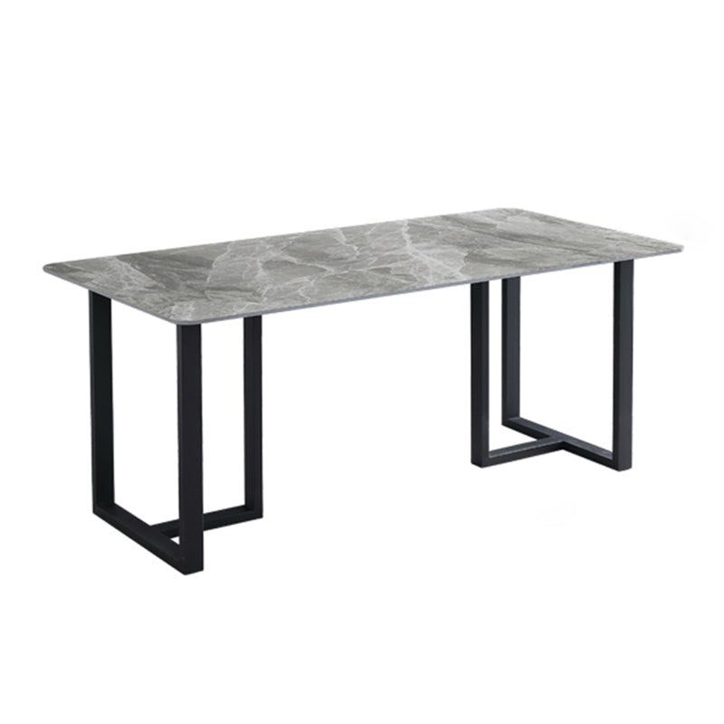 Industrial Grey Table for Restaurant Rectangle Dining Table with Double Pedestal Clearhalo 'Dining Tables & Seating' 'Dining Tables' 'dining_table' 'furn' 'furn_dining_table' 'Furniture' 'furniture_dining_table' 'Kitchen & Dining Furniture' 'kitchen' 'kitchen_dining_table' 5033036