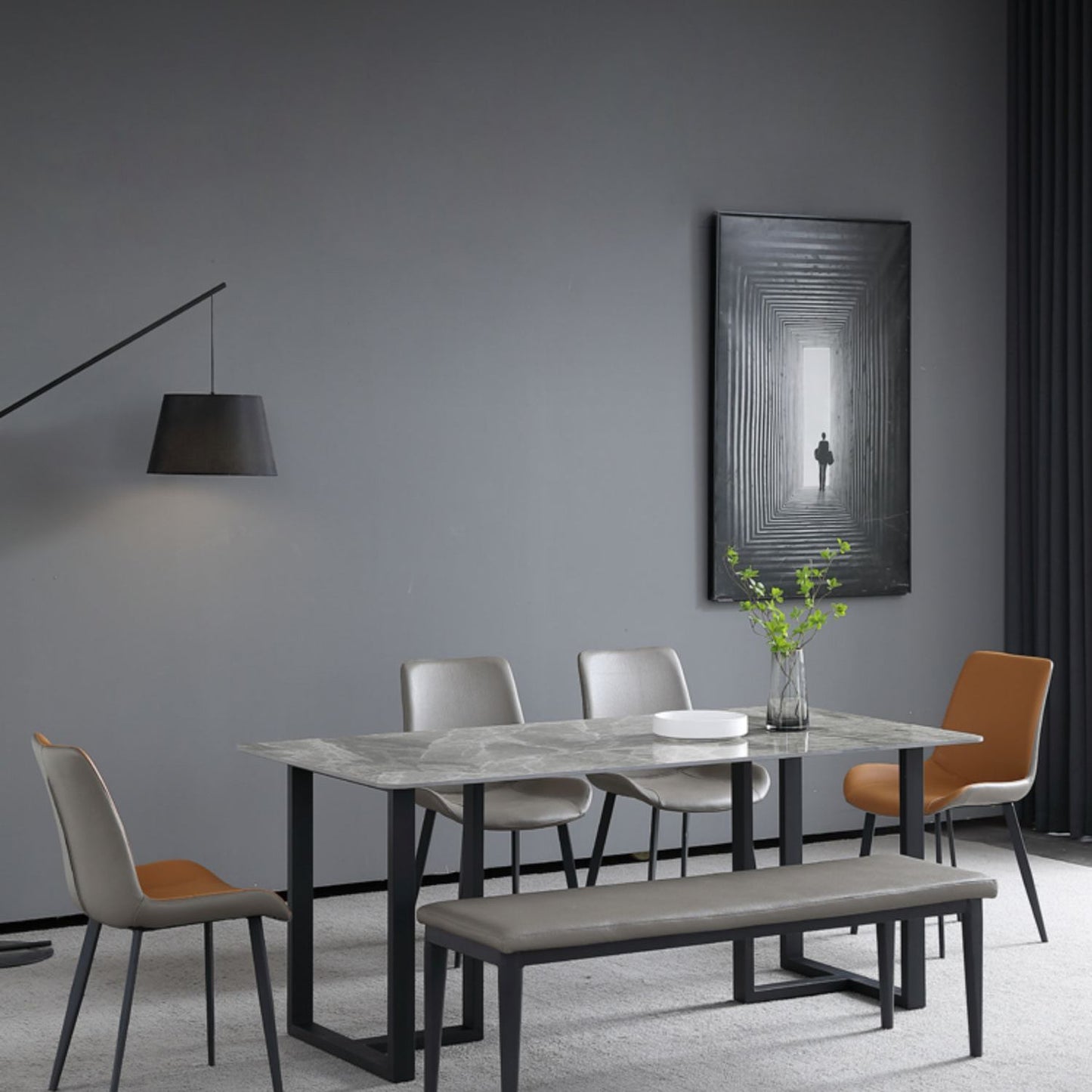 Industrial Grey Table for Restaurant Rectangle Dining Table with Double Pedestal Clearhalo 'Dining Tables & Seating' 'Dining Tables' 'dining_table' 'furn' 'furn_dining_table' 'Furniture' 'furniture_dining_table' 'Kitchen & Dining Furniture' 'kitchen' 'kitchen_dining_table' 5033042