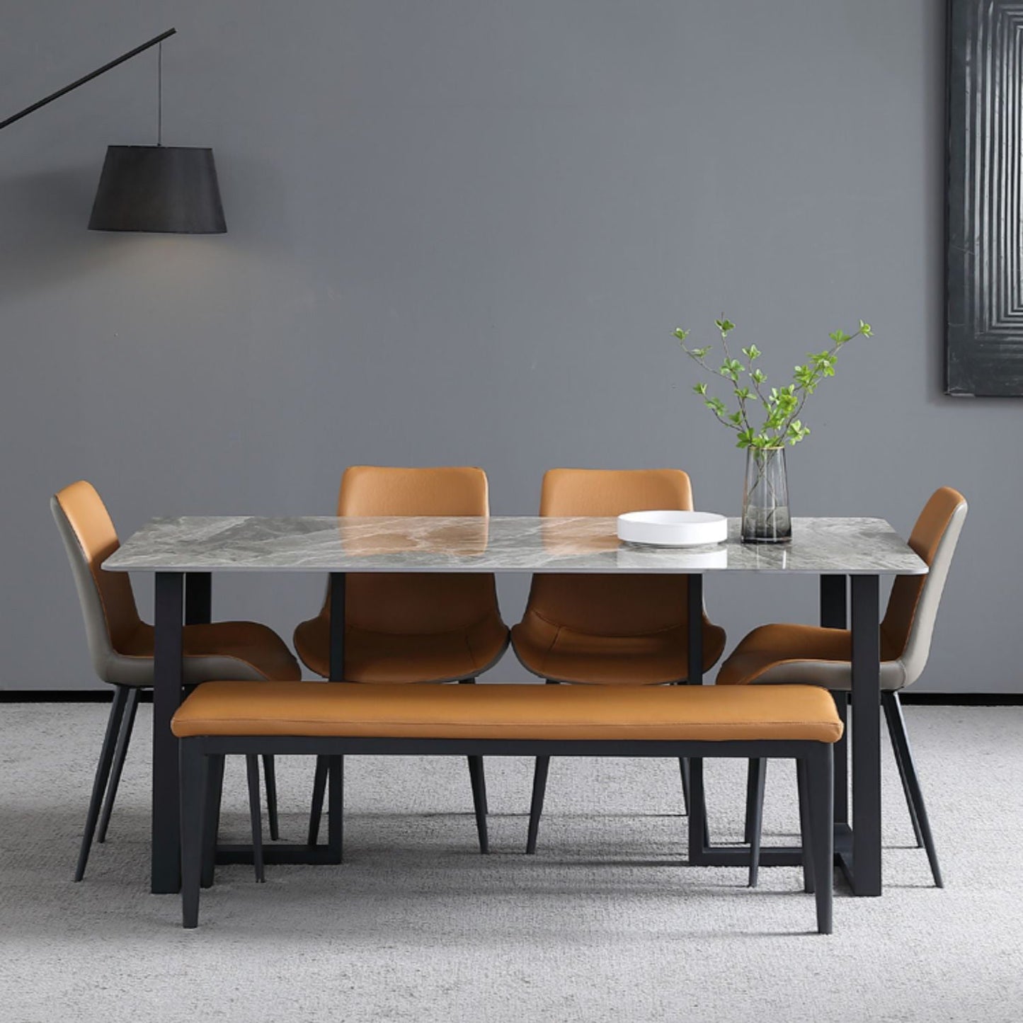 Industrial Grey Table for Restaurant Rectangle Dining Table with Double Pedestal Clearhalo 'Dining Tables & Seating' 'Dining Tables' 'dining_table' 'furn' 'furn_dining_table' 'Furniture' 'furniture_dining_table' 'Kitchen & Dining Furniture' 'kitchen' 'kitchen_dining_table' 5033043
