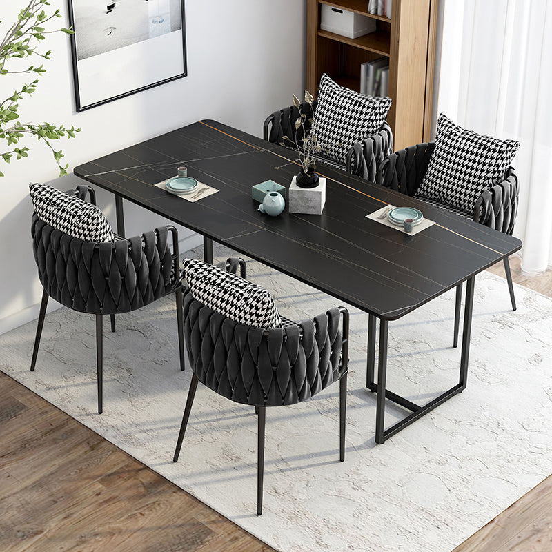 Industrial Black Table for Restaurant Rectangle Dining Table with Double Pedestal 51.2"L x 27.6"W x 29.5"H Without Chairs Clearhalo 'Dining Tables & Seating' 'Dining Tables' 'dining_table' 'furn' 'furn_dining_table' 'Furniture' 'furniture_dining_table' 'Kitchen & Dining Furniture' 'kitchen' 'kitchen_dining_table' 5033051