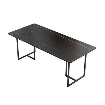 Industrial Black Table for Restaurant Rectangle Dining Table with Double Pedestal 47.2"L x 23.6"W x 29.5"H Without Chairs Clearhalo 'Dining Tables & Seating' 'Dining Tables' 'dining_table' 'furn' 'furn_dining_table' 'Furniture' 'furniture_dining_table' 'Kitchen & Dining Furniture' 'kitchen' 'kitchen_dining_table' 5033054
