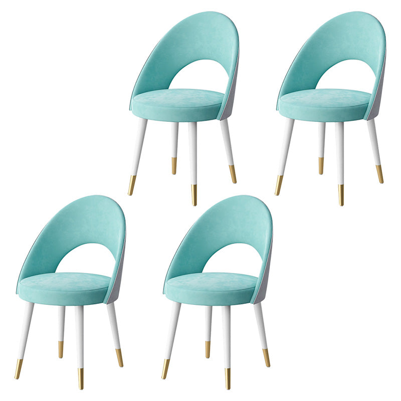 Glam Style Side Chair Upholstered Armless Dining Chair for Dining Room White-Blue 4 Piece Set Clearhalo 'Dining Chairs' 'Dining Tables & Seating' 'dining_chair' 'furn' 'furn_dining_chair' 'Furniture' 'furniture_dining_chair' 'Kitchen & Dining Furniture' 5033154