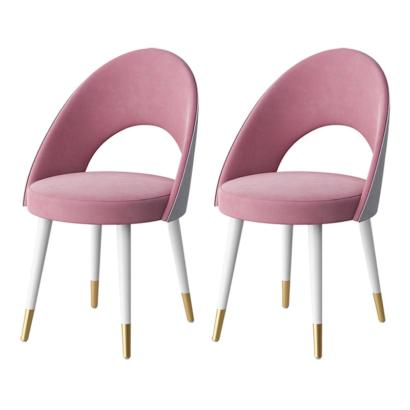 Glam Style Side Chair Upholstered Armless Dining Chair for Dining Room White-Pink 2 Piece Set Clearhalo 'Dining Chairs' 'Dining Tables & Seating' 'dining_chair' 'furn' 'furn_dining_chair' 'Furniture' 'furniture_dining_chair' 'Kitchen & Dining Furniture' 5033172