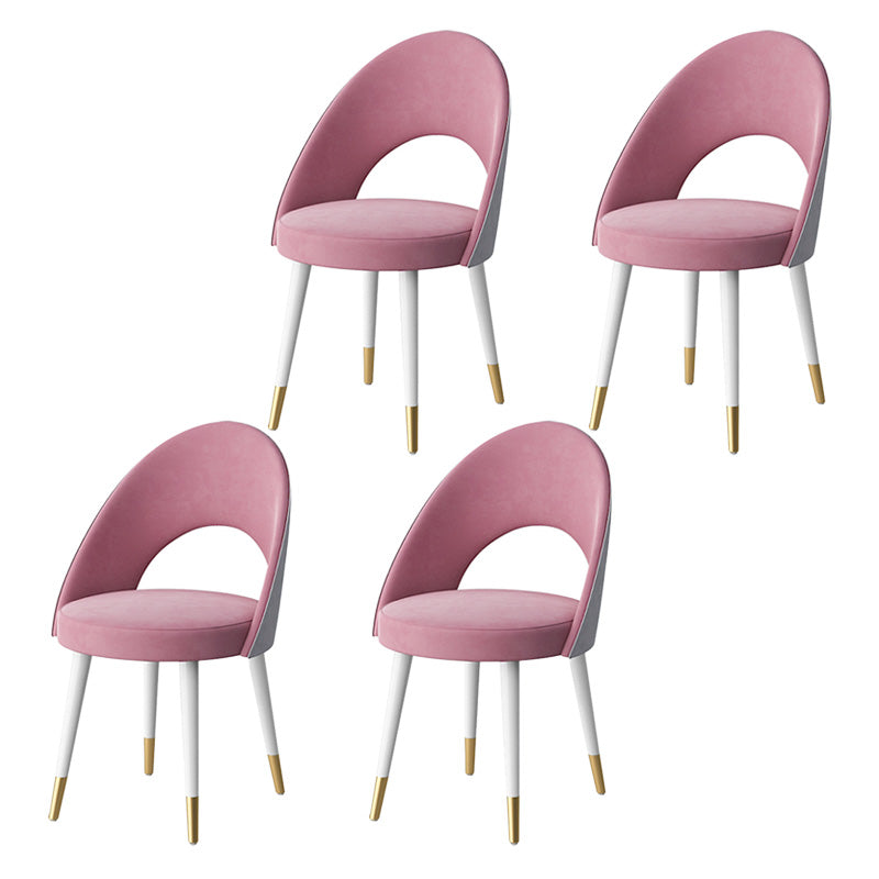 Glam Style Side Chair Upholstered Armless Dining Chair for Dining Room White-Pink 4 Piece Set Clearhalo 'Dining Chairs' 'Dining Tables & Seating' 'dining_chair' 'furn' 'furn_dining_chair' 'Furniture' 'furniture_dining_chair' 'Kitchen & Dining Furniture' 5033173