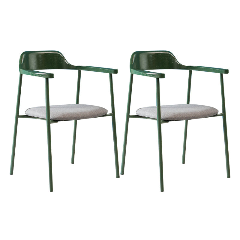 Modern Style Metal Arm Chair Open Back Indoor Dining Chair (Set of 2) Green Dark Gray 2 Piece Set Clearhalo 'Dining Chairs' 'Dining Tables & Seating' 'dining_chair' 'furn' 'furn_dining_chair' 'Furniture' 'furniture_dining_chair' 'Kitchen & Dining Furniture' 5033414