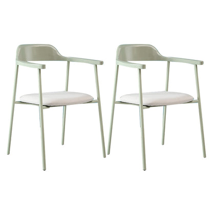 Modern Style Metal Arm Chair Open Back Indoor Dining Chair (Set of 2) Light Green Light Grey 2 Piece Set Clearhalo 'Dining Chairs' 'Dining Tables & Seating' 'dining_chair' 'furn' 'furn_dining_chair' 'Furniture' 'furniture_dining_chair' 'Kitchen & Dining Furniture' 5033422