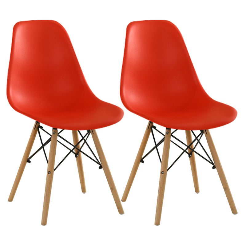 Contemporary Wood Armless Chair Kitchen Dining Room Solid Back Chair Red Set of 2 Clearhalo 'Dining Chairs' 'Dining Tables & Seating' 'dining_chair' 'Furniture' 'furniture_dining_chair' 'Kitchen & Dining Furniture' 5033502