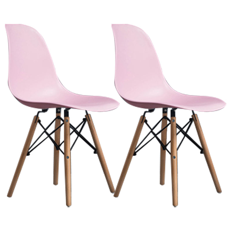 Contemporary Wood Armless Chair Kitchen Dining Room Solid Back Chair Pink Set of 2 Clearhalo 'Dining Chairs' 'Dining Tables & Seating' 'dining_chair' 'Furniture' 'furniture_dining_chair' 'Kitchen & Dining Furniture' 5033504
