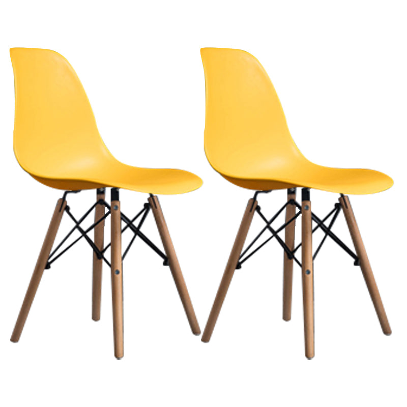 Contemporary Wood Armless Chair Kitchen Dining Room Solid Back Chair Light Yellow Set of 2 Clearhalo 'Dining Chairs' 'Dining Tables & Seating' 'dining_chair' 'Furniture' 'furniture_dining_chair' 'Kitchen & Dining Furniture' 5033521