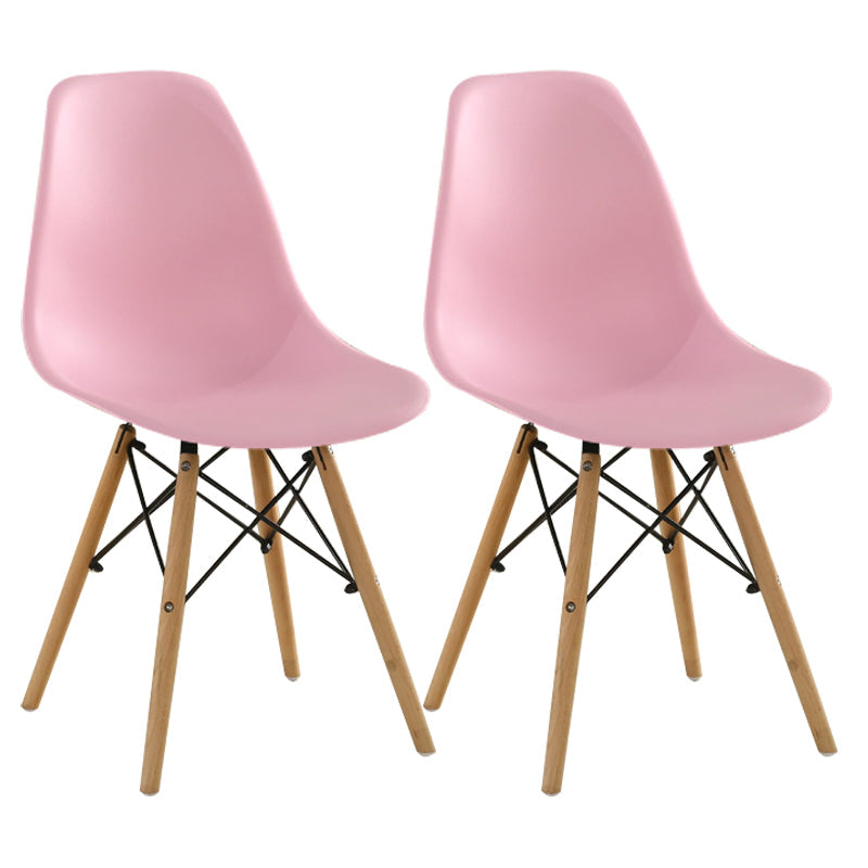 Contemporary Wood Armless Chair Kitchen Dining Room Solid Back Chair Pinkish Red Set of 2 Clearhalo 'Dining Chairs' 'Dining Tables & Seating' 'dining_chair' 'Furniture' 'furniture_dining_chair' 'Kitchen & Dining Furniture' 5033523