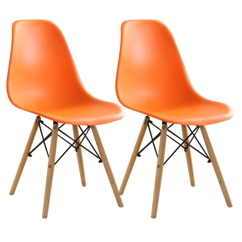 Contemporary Wood Armless Chair Kitchen Dining Room Solid Back Chair Orange Set of 2 Clearhalo 'Dining Chairs' 'Dining Tables & Seating' 'dining_chair' 'Furniture' 'furniture_dining_chair' 'Kitchen & Dining Furniture' 5033526