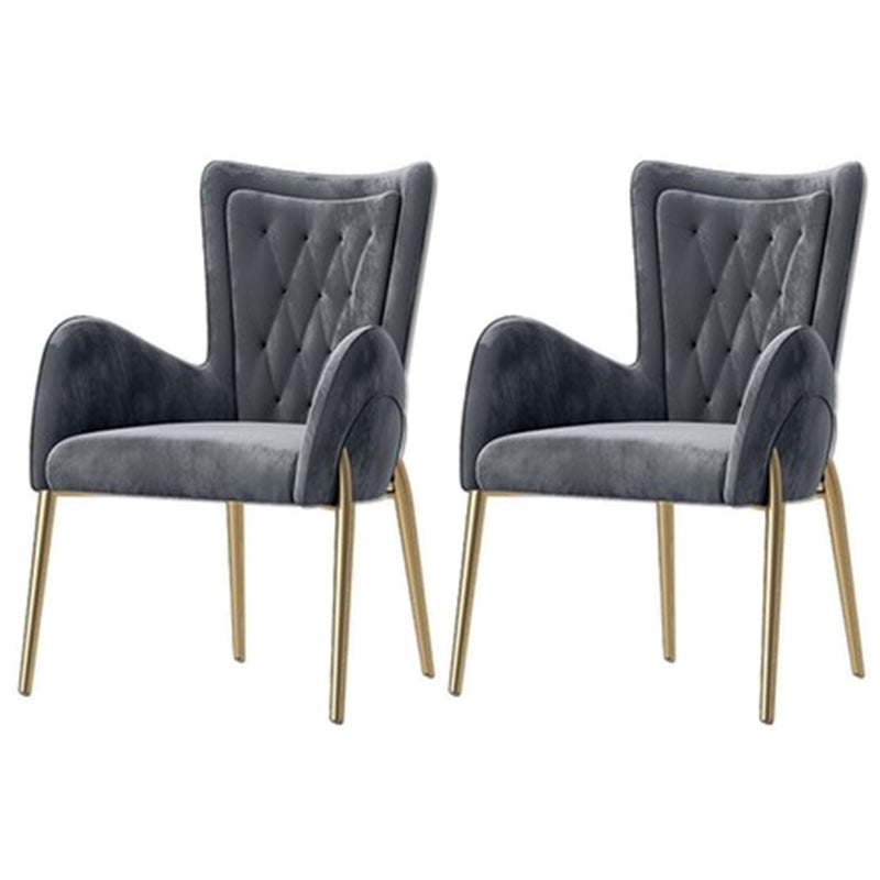 Glam Style Arm Chair Parsons Indoor Dining Chair with Metal Base Dark Gray 2 Piece Set Clearhalo 'Dining Chairs' 'Dining Tables & Seating' 'dining_chair' 'furn' 'furn_dining_chair' 'Furniture' 'furniture_dining_chair' 'Kitchen & Dining Furniture' 5033817