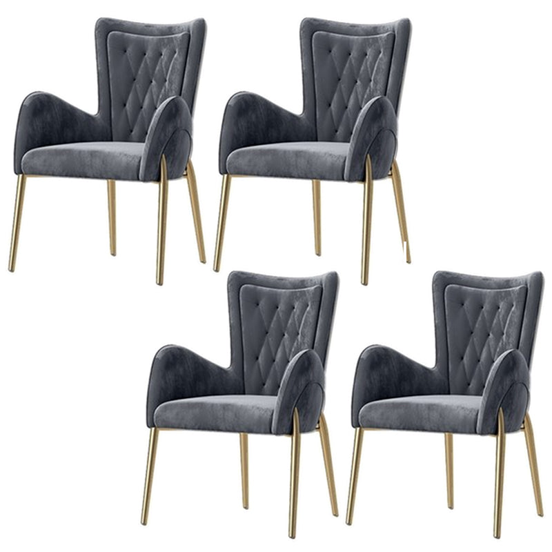 Glam Style Arm Chair Parsons Indoor Dining Chair with Metal Base Dark Gray 4 Piece Set Clearhalo 'Dining Chairs' 'Dining Tables & Seating' 'dining_chair' 'furn' 'furn_dining_chair' 'Furniture' 'furniture_dining_chair' 'Kitchen & Dining Furniture' 5033819