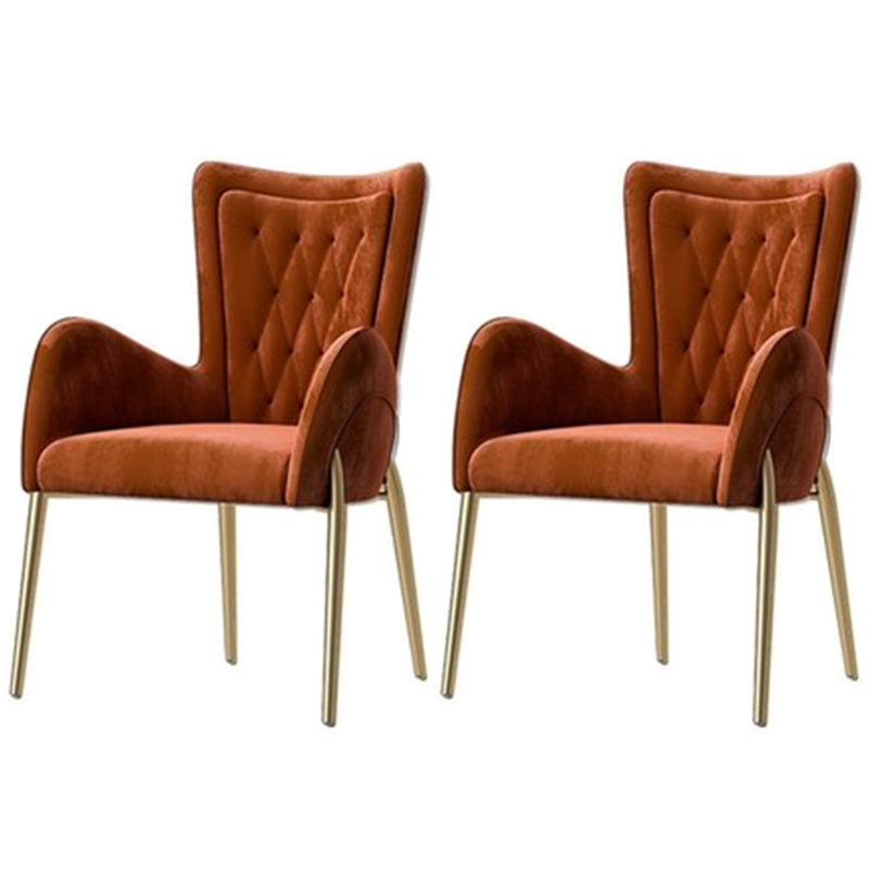 Glam Style Arm Chair Parsons Indoor Dining Chair with Metal Base Orange 2 Piece Set Clearhalo 'Dining Chairs' 'Dining Tables & Seating' 'dining_chair' 'furn' 'furn_dining_chair' 'Furniture' 'furniture_dining_chair' 'Kitchen & Dining Furniture' 5033824