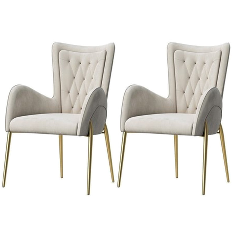 Glam Style Arm Chair Parsons Indoor Dining Chair with Metal Base Off-White 2 Piece Set Clearhalo 'Dining Chairs' 'Dining Tables & Seating' 'dining_chair' 'furn' 'furn_dining_chair' 'Furniture' 'furniture_dining_chair' 'Kitchen & Dining Furniture' 5033830