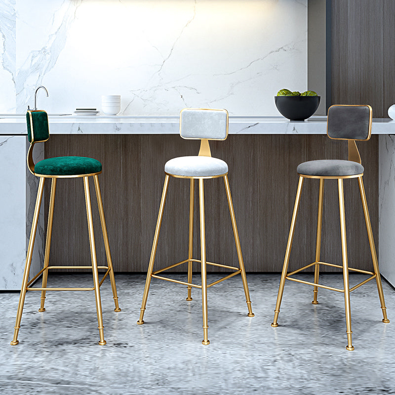 Glam Armless Backrest Counter Stool Iron Cashier Bar Stool with Flannel Cushion and Pedal Clearhalo 'Bar Furniture' 'Bar Stools' 'bar_stools' 'furn' 'furn_bar_stools' 'Furniture' 'furniture_bar_stools' 'Kitchen & Dining Furniture' 5033983