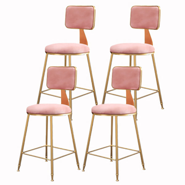 Glam Armless Backrest Counter Stool Iron Cashier Bar Stool with Flannel Cushion and Pedal Pink 4 Piece Set Short Stool(18"H) Clearhalo 'Bar Furniture' 'Bar Stools' 'bar_stools' 'furn' 'furn_bar_stools' 'Furniture' 'furniture_bar_stools' 'Kitchen & Dining Furniture' 5033986