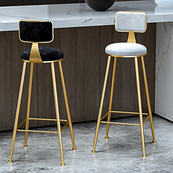 Glam Armless Backrest Counter Stool Iron Cashier Bar Stool with Flannel Cushion and Pedal Clearhalo 'Bar Furniture' 'Bar Stools' 'bar_stools' 'furn' 'furn_bar_stools' 'Furniture' 'furniture_bar_stools' 'Kitchen & Dining Furniture' 5033987