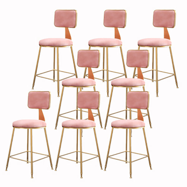 Glam Armless Backrest Counter Stool Iron Cashier Bar Stool with Flannel Cushion and Pedal Pink 8 Piece Set Short Stool(18"H) Clearhalo 'Bar Furniture' 'Bar Stools' 'bar_stools' 'furn' 'furn_bar_stools' 'Furniture' 'furniture_bar_stools' 'Kitchen & Dining Furniture' 5033988