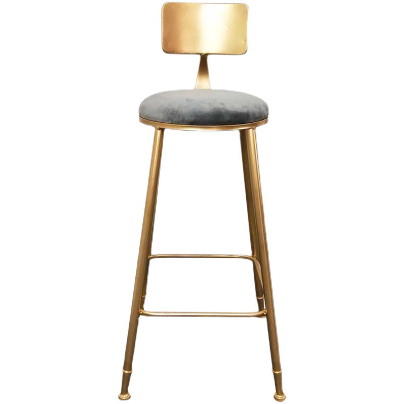 Glam Armless Backrest Counter Stool Iron Cashier Bar Stool with Flannel Cushion and Pedal Clearhalo 'Bar Furniture' 'Bar Stools' 'bar_stools' 'furn' 'furn_bar_stools' 'Furniture' 'furniture_bar_stools' 'Kitchen & Dining Furniture' 5033989