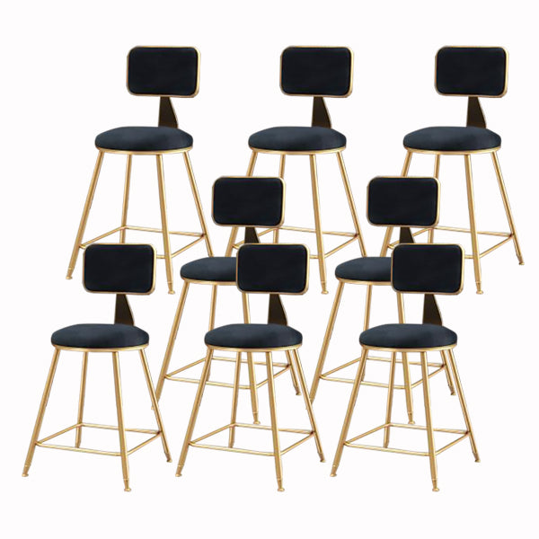 Glam Armless Backrest Counter Stool Iron Cashier Bar Stool with Flannel Cushion and Pedal Black 8 Piece Set Short Stool(18"H) Clearhalo 'Bar Furniture' 'Bar Stools' 'bar_stools' 'furn' 'furn_bar_stools' 'Furniture' 'furniture_bar_stools' 'Kitchen & Dining Furniture' 5033991