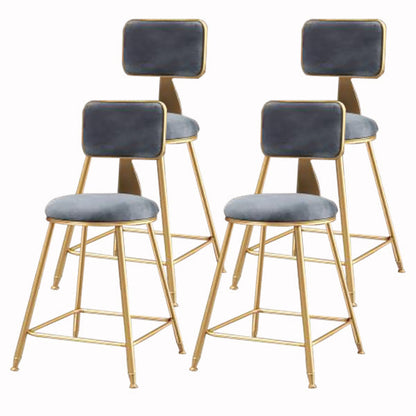 Glam Armless Backrest Counter Stool Iron Cashier Bar Stool with Flannel Cushion and Pedal Gray 4 Piece Set Short Stool(18"H) Clearhalo 'Bar Furniture' 'Bar Stools' 'bar_stools' 'furn' 'furn_bar_stools' 'Furniture' 'furniture_bar_stools' 'Kitchen & Dining Furniture' 5033994