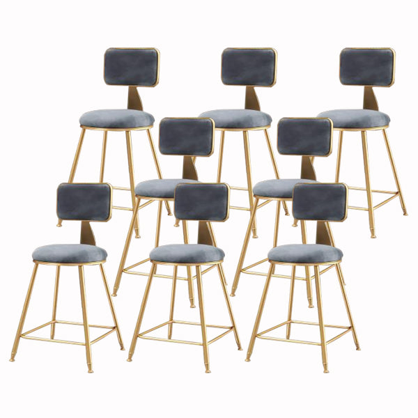 Glam Armless Backrest Counter Stool Iron Cashier Bar Stool with Flannel Cushion and Pedal Gray 8 Piece Set Short Stool(18"H) Clearhalo 'Bar Furniture' 'Bar Stools' 'bar_stools' 'furn' 'furn_bar_stools' 'Furniture' 'furniture_bar_stools' 'Kitchen & Dining Furniture' 5033996