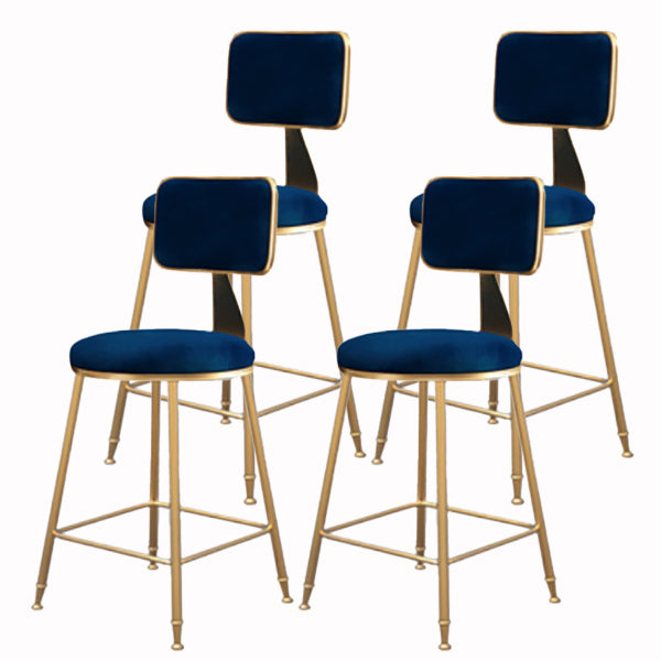 Glam Armless Backrest Counter Stool Iron Cashier Bar Stool with Flannel Cushion and Pedal Blue 4 Piece Set Short Stool(18"H) Clearhalo 'Bar Furniture' 'Bar Stools' 'bar_stools' 'furn' 'furn_bar_stools' 'Furniture' 'furniture_bar_stools' 'Kitchen & Dining Furniture' 5033998