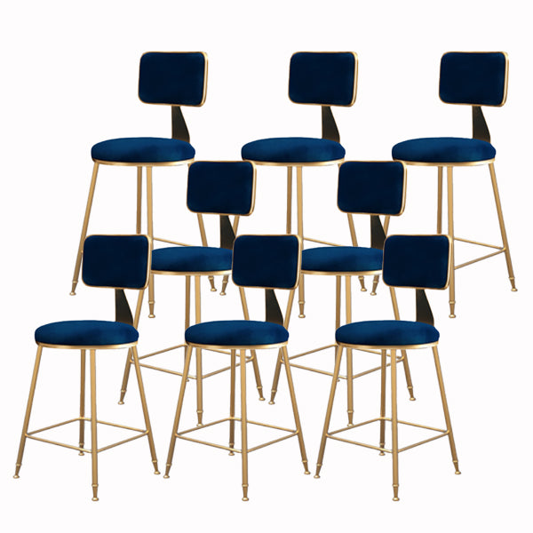 Glam Armless Backrest Counter Stool Iron Cashier Bar Stool with Flannel Cushion and Pedal Blue 8 Piece Set Short Stool(18"H) Clearhalo 'Bar Furniture' 'Bar Stools' 'bar_stools' 'furn' 'furn_bar_stools' 'Furniture' 'furniture_bar_stools' 'Kitchen & Dining Furniture' 5033999