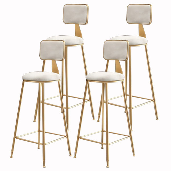 Glam Armless Backrest Counter Stool Iron Cashier Bar Stool with Flannel Cushion and Pedal White 4 Piece Set Clearhalo 'Bar Furniture' 'Bar Stools' 'bar_stools' 'furn' 'furn_bar_stools' 'Furniture' 'furniture_bar_stools' 'Kitchen & Dining Furniture' 5034001