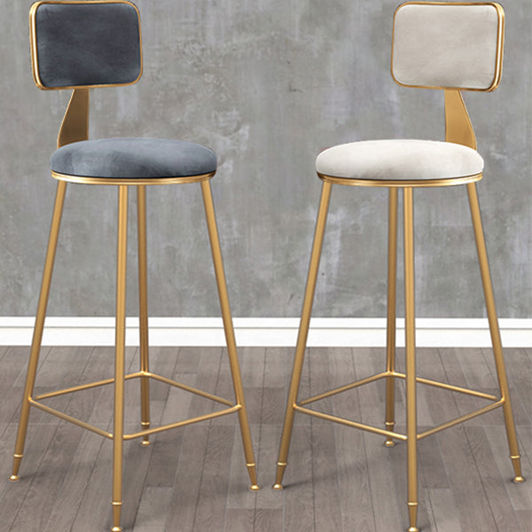 Glam Armless Backrest Counter Stool Iron Cashier Bar Stool with Flannel Cushion and Pedal Clearhalo 'Bar Furniture' 'Bar Stools' 'bar_stools' 'furn' 'furn_bar_stools' 'Furniture' 'furniture_bar_stools' 'Kitchen & Dining Furniture' 5034002