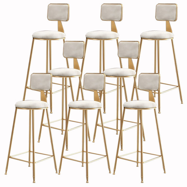 Glam Armless Backrest Counter Stool Iron Cashier Bar Stool with Flannel Cushion and Pedal White 8 Piece Set Clearhalo 'Bar Furniture' 'Bar Stools' 'bar_stools' 'furn' 'furn_bar_stools' 'Furniture' 'furniture_bar_stools' 'Kitchen & Dining Furniture' 5034004