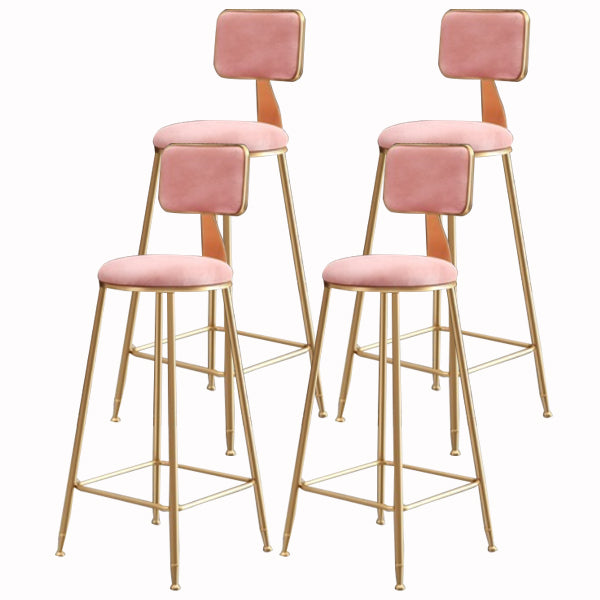 Glam Armless Backrest Counter Stool Iron Cashier Bar Stool with Flannel Cushion and Pedal Pink 4 Piece Set Clearhalo 'Bar Furniture' 'Bar Stools' 'bar_stools' 'furn' 'furn_bar_stools' 'Furniture' 'furniture_bar_stools' 'Kitchen & Dining Furniture' 5034006