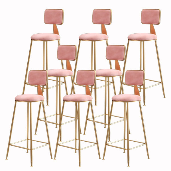 Glam Armless Backrest Counter Stool Iron Cashier Bar Stool with Flannel Cushion and Pedal Pink 8 Piece Set Clearhalo 'Bar Furniture' 'Bar Stools' 'bar_stools' 'furn' 'furn_bar_stools' 'Furniture' 'furniture_bar_stools' 'Kitchen & Dining Furniture' 5034007