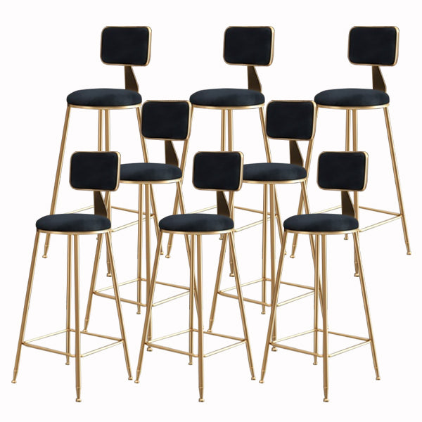 Glam Armless Backrest Counter Stool Iron Cashier Bar Stool with Flannel Cushion and Pedal Black 8 Piece Set Clearhalo 'Bar Furniture' 'Bar Stools' 'bar_stools' 'furn' 'furn_bar_stools' 'Furniture' 'furniture_bar_stools' 'Kitchen & Dining Furniture' 5034009