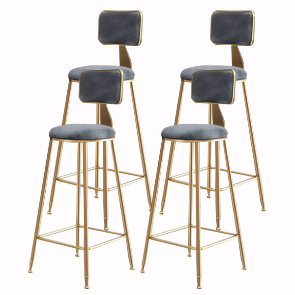 Glam Armless Backrest Counter Stool Iron Cashier Bar Stool with Flannel Cushion and Pedal Gray 4 Piece Set Counter Stool(26"H) Clearhalo 'Bar Furniture' 'Bar Stools' 'bar_stools' 'furn' 'furn_bar_stools' 'Furniture' 'furniture_bar_stools' 'Kitchen & Dining Furniture' 5034010