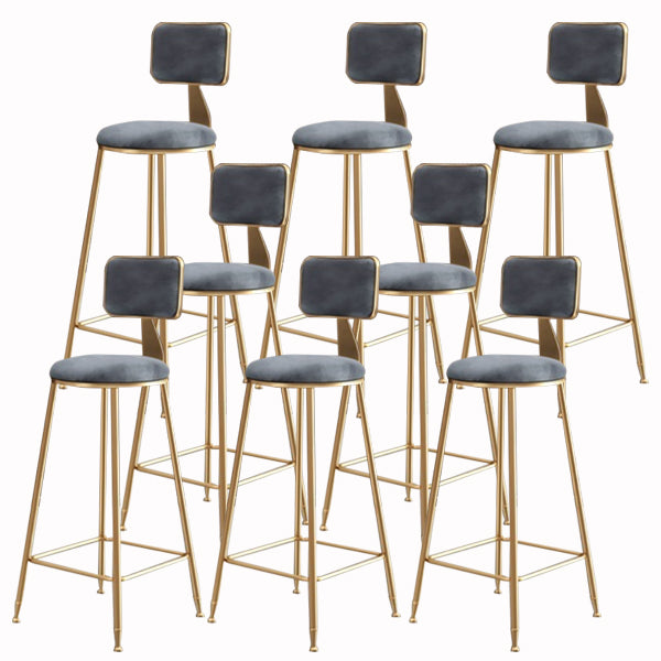 Glam Armless Backrest Counter Stool Iron Cashier Bar Stool with Flannel Cushion and Pedal Gray 8 Piece Set Counter Stool(26"H) Clearhalo 'Bar Furniture' 'Bar Stools' 'bar_stools' 'furn' 'furn_bar_stools' 'Furniture' 'furniture_bar_stools' 'Kitchen & Dining Furniture' 5034011