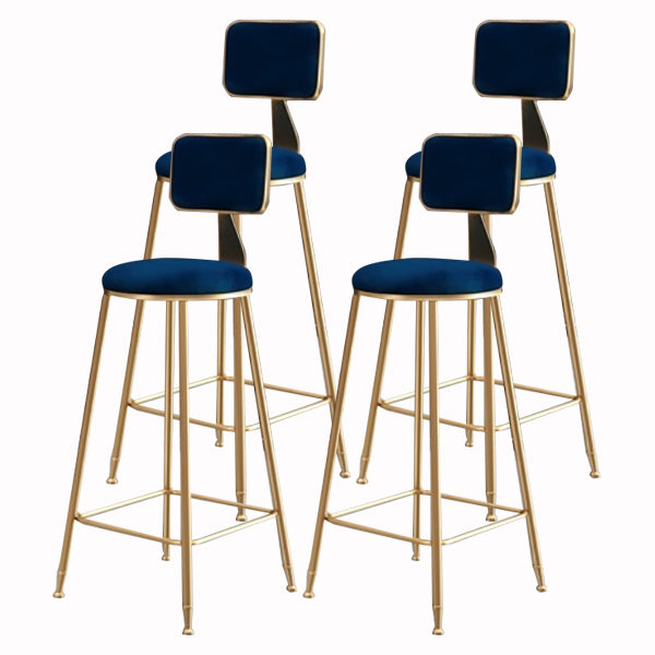 Glam Armless Backrest Counter Stool Iron Cashier Bar Stool with Flannel Cushion and Pedal Blue 4 Piece Set Clearhalo 'Bar Furniture' 'Bar Stools' 'bar_stools' 'furn' 'furn_bar_stools' 'Furniture' 'furniture_bar_stools' 'Kitchen & Dining Furniture' 5034012