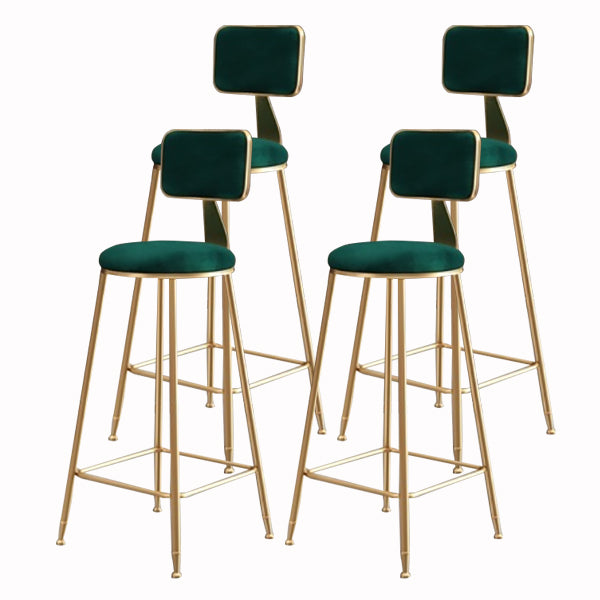 Glam Armless Backrest Counter Stool Iron Cashier Bar Stool with Flannel Cushion and Pedal Green 4 Piece Set Clearhalo 'Bar Furniture' 'Bar Stools' 'bar_stools' 'furn' 'furn_bar_stools' 'Furniture' 'furniture_bar_stools' 'Kitchen & Dining Furniture' 5034014