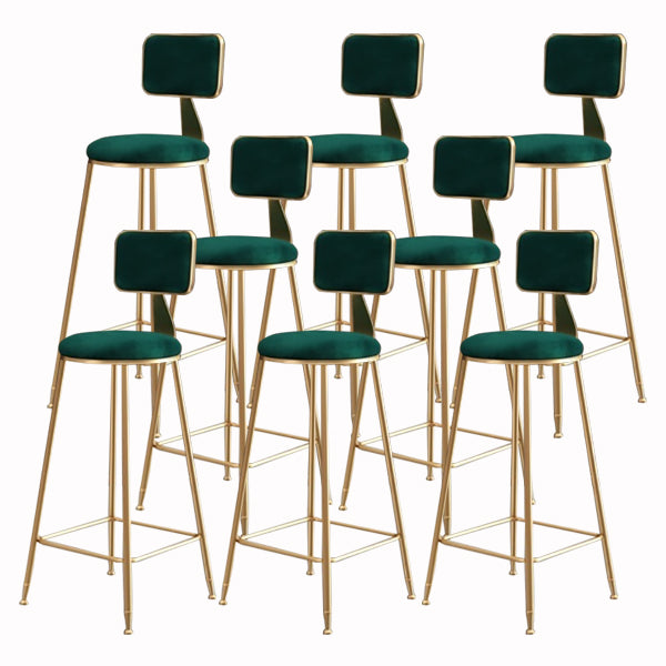 Glam Armless Backrest Counter Stool Iron Cashier Bar Stool with Flannel Cushion and Pedal Green 8 Piece Set Clearhalo 'Bar Furniture' 'Bar Stools' 'bar_stools' 'furn' 'furn_bar_stools' 'Furniture' 'furniture_bar_stools' 'Kitchen & Dining Furniture' 5034015