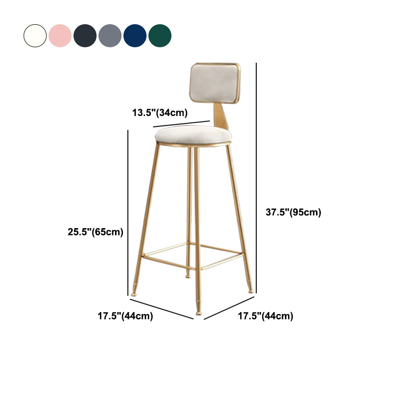 Glam Armless Backrest Counter Stool Iron Cashier Bar Stool with Flannel Cushion and Pedal Clearhalo 'Bar Furniture' 'Bar Stools' 'bar_stools' 'furn' 'furn_bar_stools' 'Furniture' 'furniture_bar_stools' 'Kitchen & Dining Furniture' 5034017