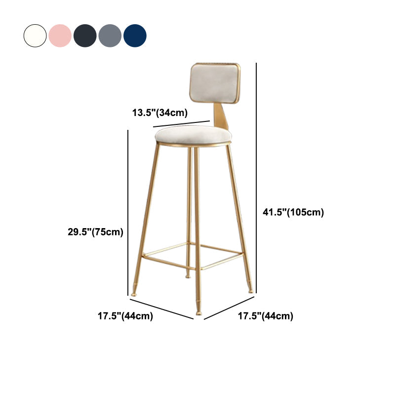 Glam Armless Backrest Counter Stool Iron Cashier Bar Stool with Flannel Cushion and Pedal Clearhalo 'Bar Furniture' 'Bar Stools' 'bar_stools' 'furn' 'furn_bar_stools' 'Furniture' 'furniture_bar_stools' 'Kitchen & Dining Furniture' 5034018